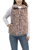 Women's Leopard Animal Print Plush Sleeveless Vest Jacket Casual Loose Warm Coat