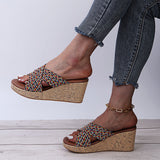 Women Cross Strap Slippers Mules Wedge Anti-Slip Casual Shoes Peep Toe Sandals