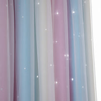 Double Layer Gradient Blackout + Sheer Curtains Starry Hollow-Out Stars Curtain Room Darkening Starry Curtain Eyelet Ring Top Window Drape for Kids Girls Children Bedroom Decor