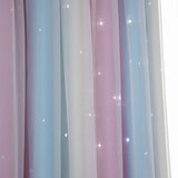 Double Layer Gradient Blackout + Sheer Curtains Starry Hollow-Out Stars Curtain Room Darkening Starry Curtain Eyelet Ring Top Window Drape for Kids Girls Children Bedroom Decor