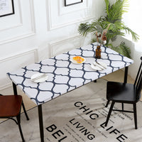 Elastic Fitted Rectangle Tablecloth Polyester Printed Table Cover Dust-Proof Washable Dining Tablecloth for Banquet, Wedding, Party
