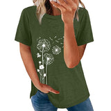 Women Summer Short Sleeve T Shirt Crew Neck Casual Blouse Sunflowers Print Tops