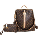 2Pcs Women School Backpack Purse Checkered Shoulder Handbag Chic Tote Work Bag Anti-Theft Rucksack Daypack with Wallet