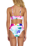 Women Tie Dye Two Piece Bikini Set High Waist Padded Swimsuit Swimwear Beachwear