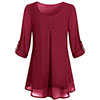 Women's Adjusted 3/4 Sleeve Crew-Neck Chiffon Shirt Casual Loose Pullover Blouse