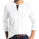 Men's Solid Color Chest Pocket Long Sleeve Button Round Neck Bottoming T-shirt