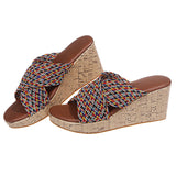 Women Cross Strap Slippers Mules Wedge Anti-Slip Casual Shoes Peep Toe Sandals
