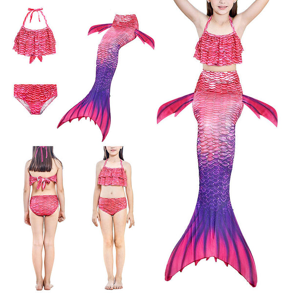 Kids Girls 3Pcs Mermaid Tail Swimming Bikini Set Swimwear Swimmable Costumes Kit