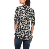 Women Plaid Printed Casual Shirt Blouse Tops Stand Collar Pullover Tunic Zipper