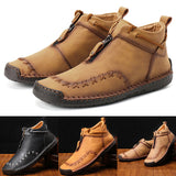 Mens Ankle Boots Casual Loafers Shoes, Mens Side Zipper Boots Hand Stitching Outdoor Working Shoes Booties
