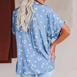 Womens Short Sleeve Button Down Shirt Blouse Loose Fit Pocket Casual V-Neck Tops