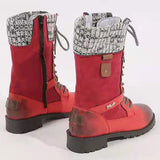 Womens Mid Calf Combat Boots Round Toe Lace up Low Heel Casual Motorcycle Shoes