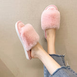 Women's Casual Slide Open Toe Slippers Flat Fuzzy Fluffy Fur Slip On House Shoes