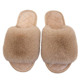 Women's Casual Slide Open Toe Slippers Flat Fuzzy Fluffy Fur Slip On House Shoes