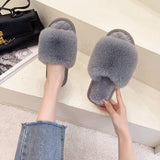 Women's Casual Slide Open Toe Slippers Flat Fuzzy Fluffy Fur Slip On House Shoes