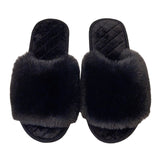 Women's Casual Slide Open Toe Slippers Flat Fuzzy Fluffy Fur Slip On House Shoes