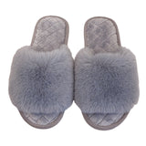 Women's Casual Slide Open Toe Slippers Flat Fuzzy Fluffy Fur Slip On House Shoes