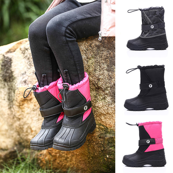 Kids Boys Girls Round Toe Winter Snow Boots Ankle Waterproof Warm Anti Ski Boots