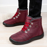 Women's Solid Color Closed Round Toe Ankle Boots Flat Heels Lace Up Winter Warm