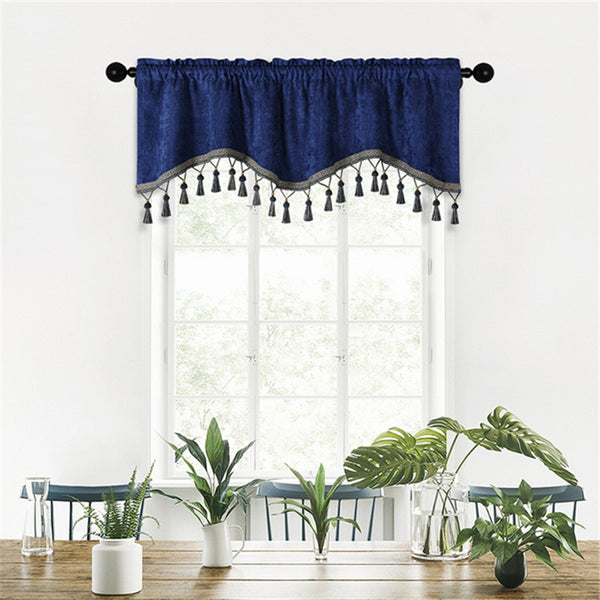 Solid Color Short Window Curtain With Tassel,Rod Pocket Bathroom Curatin Valance,Half Kitchen Window Drapes,Slot Top Cafe Curtain Scarf(1 Piece Curatin Panel)