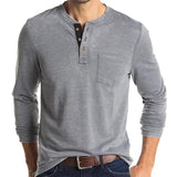 Men's Solid Color Chest Pocket Long Sleeve Button Round Neck Bottoming T-shirt