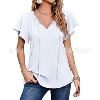 Capreze Women Boho Floral Shirt Tops Ladies Ruffle V Neck Basic Tee Tunic Blouse Summer Flowy T-Shirt Size S-2XL