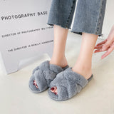 Women Cross Band Slippers,Soft Plush Fuzzy Open Toe Indoor Warm House Shoes