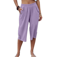 Women Yoga Capris Pants Button Straight Leg Loose Comfy Lounge Pants