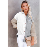 Women Button Down Long Sleeve Corduroy Shirt Color Block Single Breasted Tops Shirts Ladies Lapel Neck Office Shirts