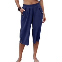 Women Yoga Capris Pants Button Straight Leg Loose Comfy Lounge Pants