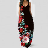 Women's Loose Floral Maxi Dresses Casual Long Dresses 2 Side Pockets Boho Dress