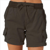 Women's Cotton Linen Wide Leg Cargo Shorts Casual Multi Pockets Loose Fit Shorts