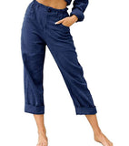 Ladies Loose Fit Solid Color Pants Womens Comfy Trousers Pocket Yoga Elastic Waist Casual Straight