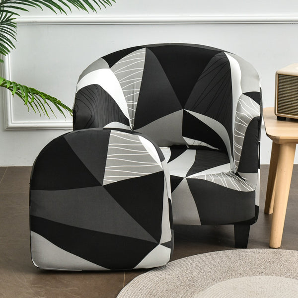 2-Piec Tub Club Slipcover, Modern Non Slip Stretch Round Barrel Chair with Cushion Couch Sofa Cover Protector for Bar Cafe Kids Living Room