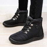 Women's Solid Color Closed Round Toe Ankle Boots Flat Heels Lace Up Winter Warm