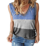 Women Color Block Tank Tops Sleeveless V Neck Summer Casual Tee Shirt Loose Tees