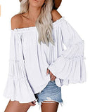 Women's Solid Color Casual Long Bell Sleeve Off Shoulder Pullover Tops T Shirts