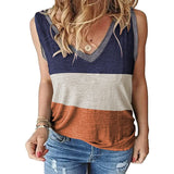 Women Color Block Tank Tops Sleeveless V Neck Summer Casual Tee Shirt Loose Tees
