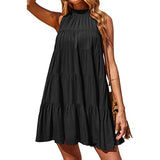 Women Summer Dress Solid Color Casual Loose Tunic Dress Sleeveless Tank Dress