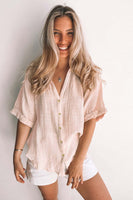 Women Loose Solid Color Tee Shirt Ladies Basic T-shirt Short Sleeve Vacation Roll Casual Blouse