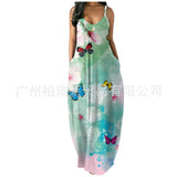 Women's Loose Floral Maxi Dresses Casual Long Dresses 2 Side Pockets Boho Dress