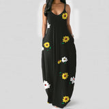 Women's Loose Floral Maxi Dresses Casual Long Dresses 2 Side Pockets Boho Dress