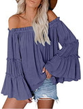 Women's Solid Color Casual Long Bell Sleeve Off Shoulder Pullover Tops T Shirts