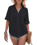 Women Loose Solid Color Tee Shirt Ladies Basic T-shirt Short Sleeve Vacation Roll Casual Blouse
