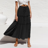 Women's High Waist Cotton Linen Skirt Solid Color Simple Pleated Irregular Skirt