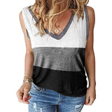 Women Color Block Tank Tops Sleeveless V Neck Summer Casual Tee Shirt Loose Tees