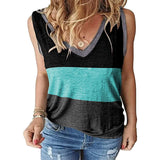 Women Color Block Tank Tops Sleeveless V Neck Summer Casual Tee Shirt Loose Tees