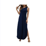 Womens Casual Summer Sleeveless Maxi Long Dress Side Split Tank Dress Plus Size T Shirt Sun Dress with Pocket