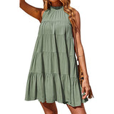 Women Summer Dress Solid Color Casual Loose Tunic Dress Sleeveless Tank Dress