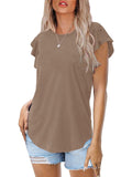 Lumento Summer Tops for Women Casual Ruffle Short Sleeve Top Round Neck Tunic Tops Tee Blouse